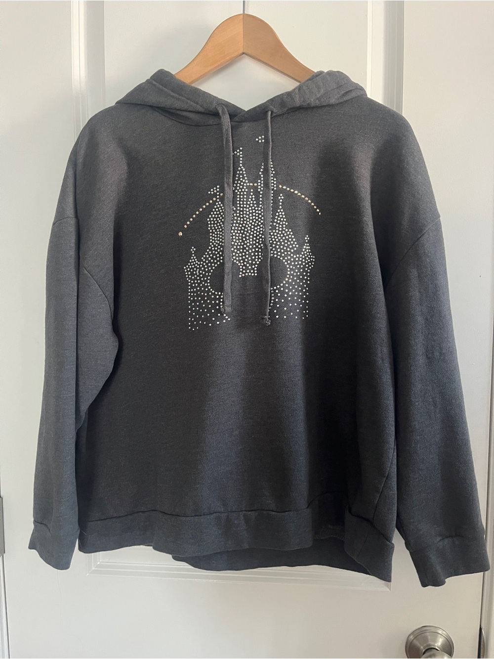 Disney Dark Gray Hoodie with Castle Rhinestone Detail